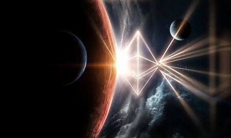 Crypto currency world. 3d renderingの写真素材