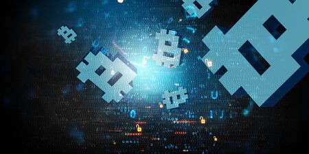 Background technology concept with crypto currency symbols. Mixed media