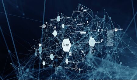 Ethereum hologram symbol and connection lines. 3d rendering