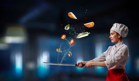 He is crazy about cooking. Mixed mediaの写真素材