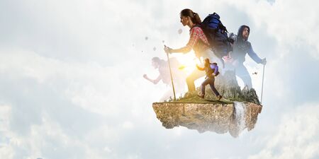 Hiking or trekking concept . Mixed media