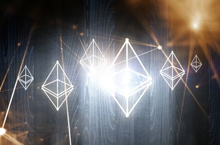 Background technology concept with crypto currency symbols. Mixed media