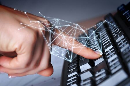 Concept of networking business . Mixed mediaの写真素材