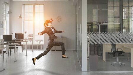 Feel virtual reality. Mixed mediaの写真素材