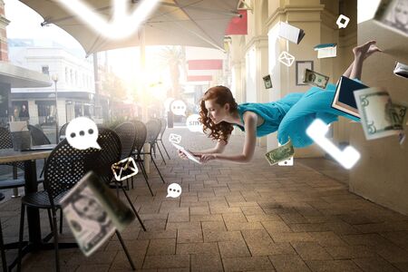 When reading takes your away. Mixed mediaの写真素材