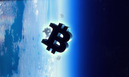 Crypto currency space. 3d renderingの写真素材