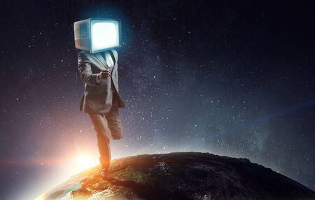 Monitor headed businessman. Mixed mediaの写真素材