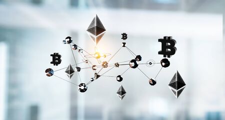 Crypto currency concept. Mixed mediaの写真素材