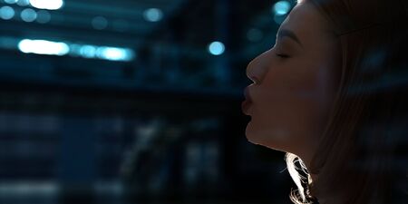 Woman giving a kiss. Mixed mediaの写真素材