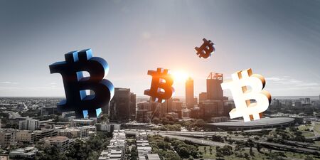 Crypto currency market. Mixed mediaの写真素材