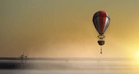 Color air balloon as travel concept in the skyの写真素材