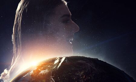 Woman giving a kiss . Mixed mediaの写真素材