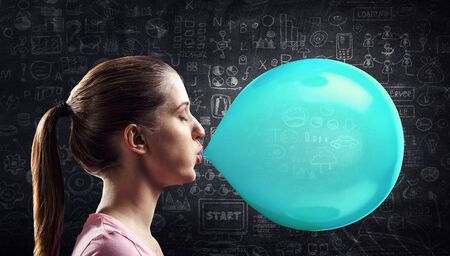 Girl chewing gum . Mixed media
