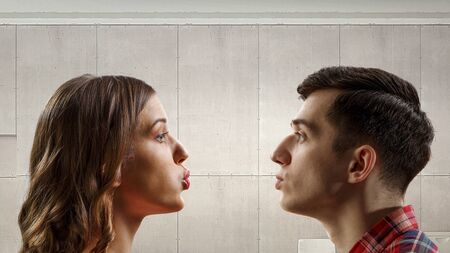 Guy and girl kissing. Mixed mediaの写真素材