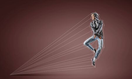 Girl dancing with passion connection design. Mixed mediaの写真素材