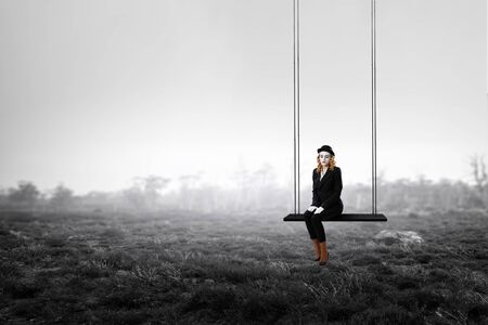 Young woman mime. Mixed mediaの写真素材