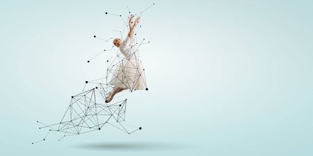 Ballerina and digital grid . Mixed mediaの写真素材