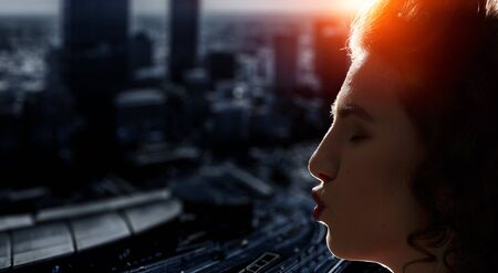 Woman giving a kiss . Mixed mediaの写真素材