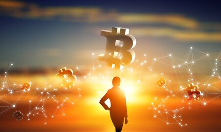 Crypto currency market. Mixed mediaの写真素材