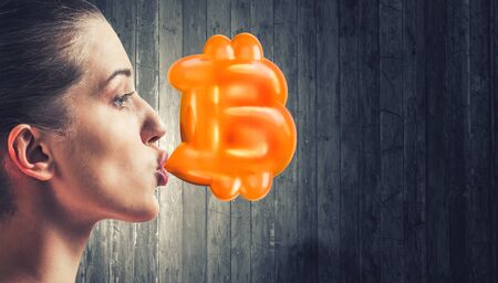 Girl chewing gum . Mixed mediaの写真素材