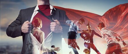 Building his super team . Mixed mediaの写真素材