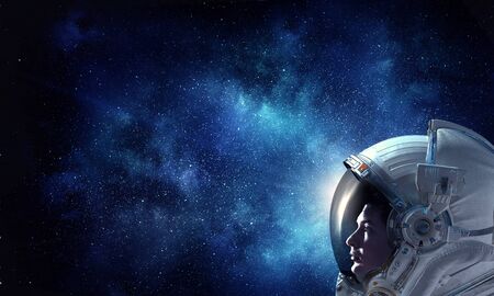 Astronaut pioneer doing research. Mixed media