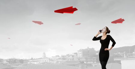 Young woman mime. Mixed mediaの写真素材