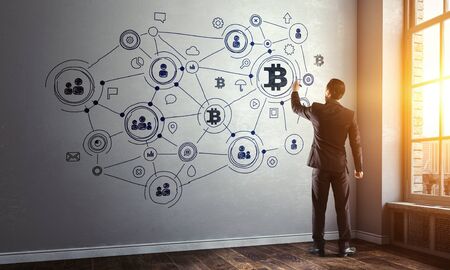 Ethereum crypto currency sign. Mixed mediaの写真素材