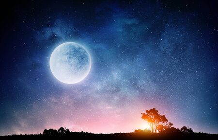 Natural landscape and full moon in sky