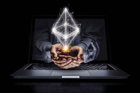 Crypto currency market. Mixed mediaの写真素材