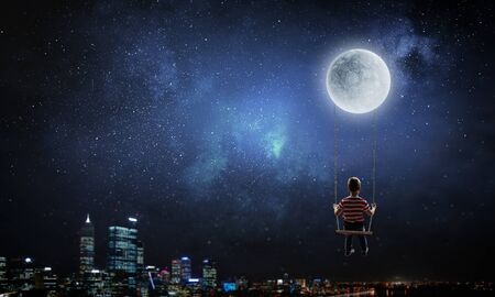 Happy careless childhood. Mixed mediaの写真素材