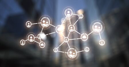 World map with infographics and social media icons. 3d renderingの写真素材