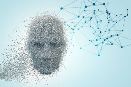 Modern technology concept wih cyber robot face. 3d renderingの写真素材