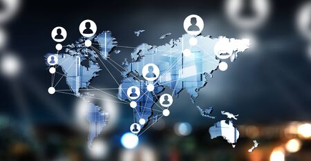 World map with infographics and social media icons. 3d renderingの写真素材