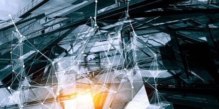 Connection structure with lines and dots against dark background. 3d renderingの写真素材