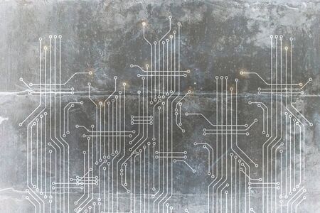 Concrete wall and micro circuit drawn schemeの写真素材