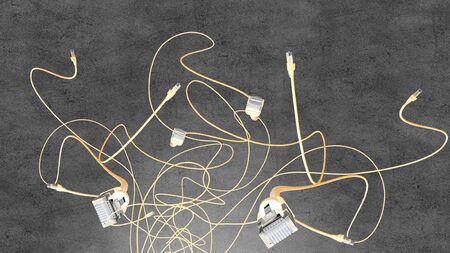 Conceptual technology image with connection cord . Mixed media
