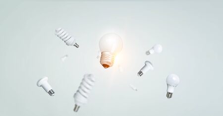 Glowing light bulb as creative idea concept. Mixed mediaの写真素材