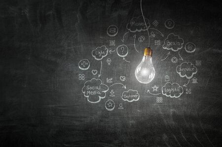 Glass light bulb on dark background . Mixed mediaの写真素材