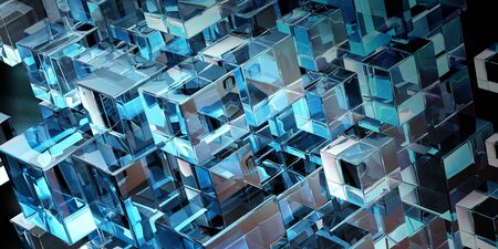 Floating shiny cube network. Mixed mediaの写真素材