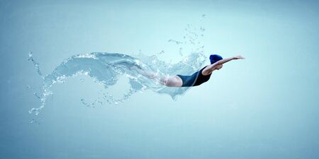 Professional man swimmer. Mixed media