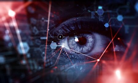 Image of human eye in process of scanning. Mixed mediaの写真素材