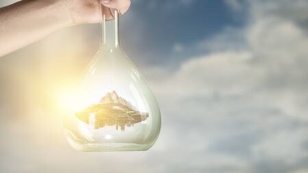Mountain inside a glass bottle