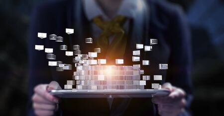 Glowing cubes. Innovation and creativity concept. Mixed mediaの写真素材