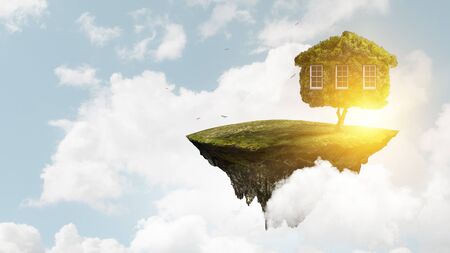 Little Eco House on the green grassの写真素材