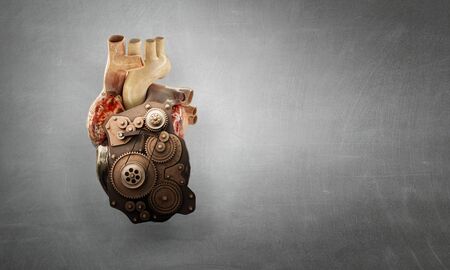 Image of human heart made of metal elements