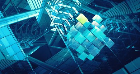 Floating shiny cube network. Mixed mediaの写真素材