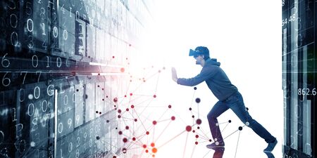 Man wearing virtual reality goggles
