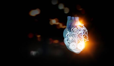 Human heart made of mechanisms and elements. Mixed mediaの写真素材