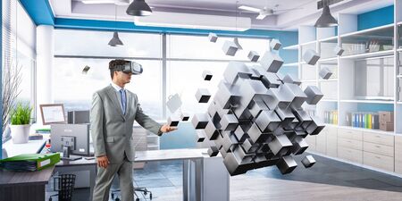 Man wearing virtual reality gogglesの写真素材